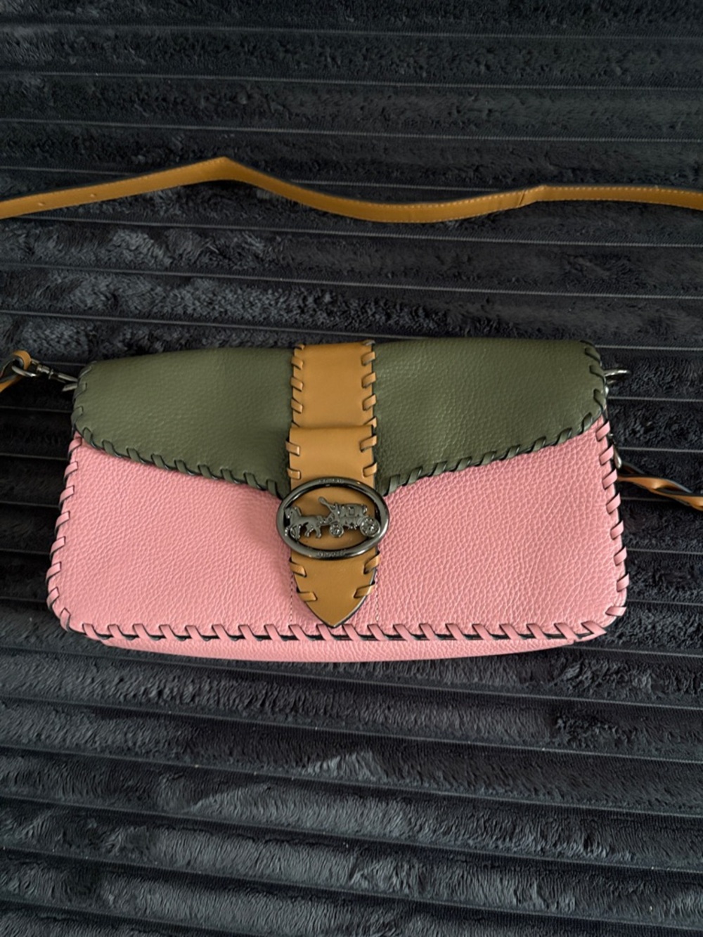 Coach Pink, Olive & Tan Leather Crossbody